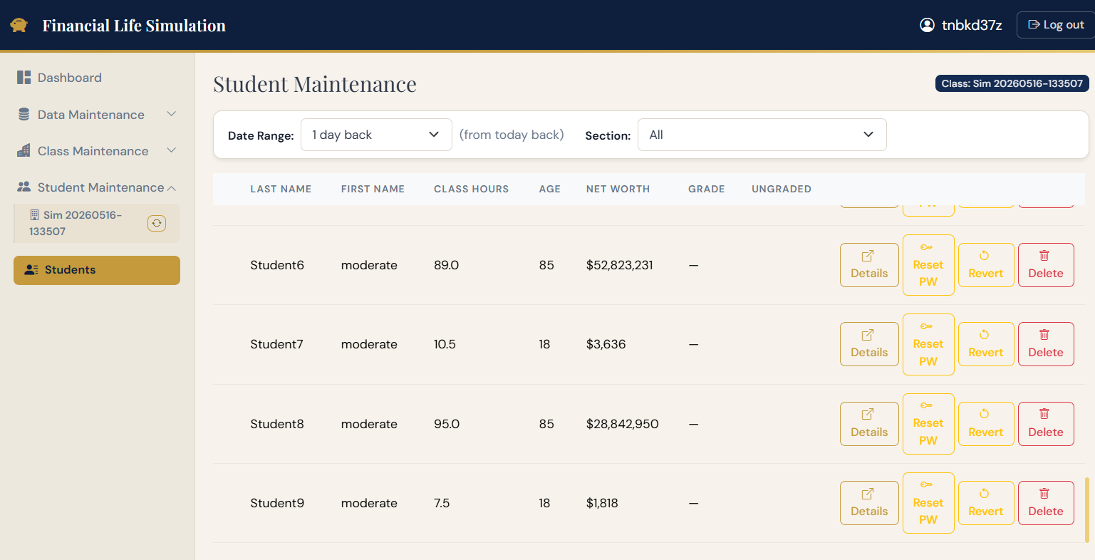 Student management page showing progress, answers, and grading